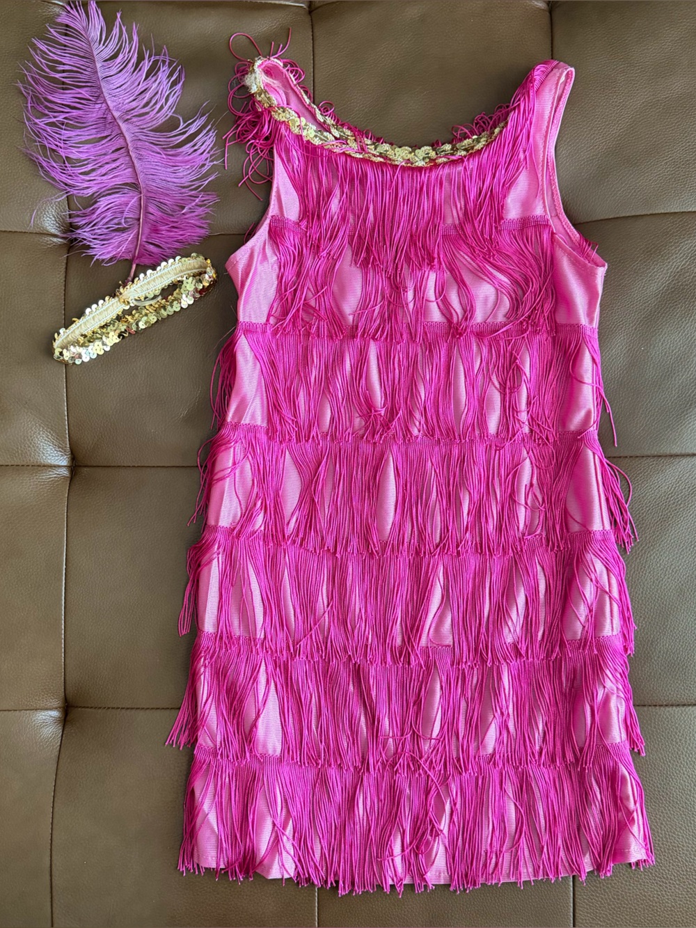 Girls Flapper Fringe Dress with Feather Headband